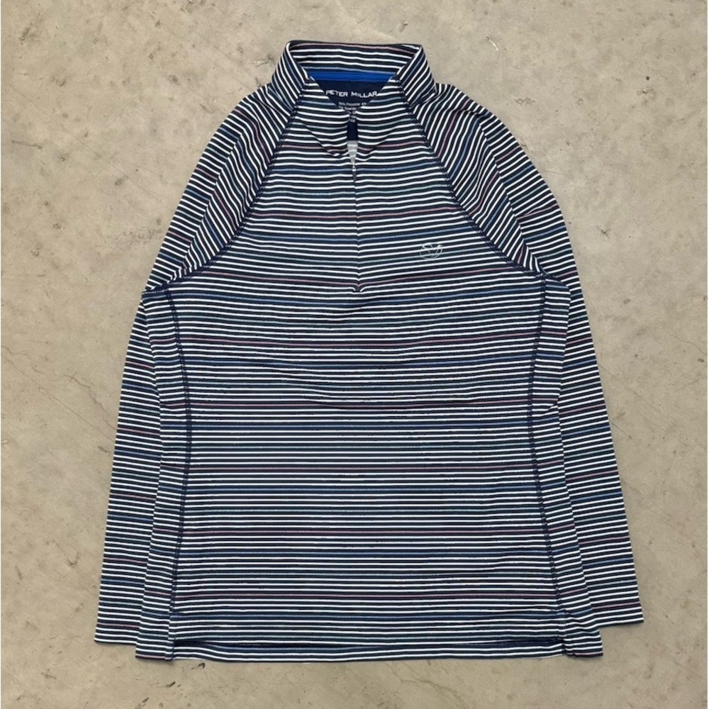 Peter Millar Woman's Performance Golf Quarter Zip Sweatshirt Striped Sz Large